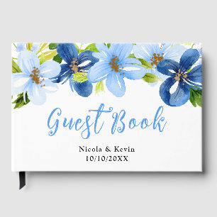 Navy and Baby Blue Floral Wedding Guest Book
