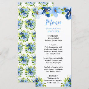 Navy and Baby Blue Floral Wedding Menu