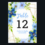 Navy and Baby Blue Floral Wedding Table Number<br><div class="desc">This beautiful and elegant wedding table number sign features watercolor baby blue and navy blue flowers with foliage on a gold geometric frame. The text combines handwritten script and serif fonts for a stylish and modern look. This is perfect for a spring or summer rustic wedding.</div>