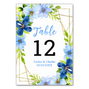 Navy and Baby Blue Floral Wedding Table Number