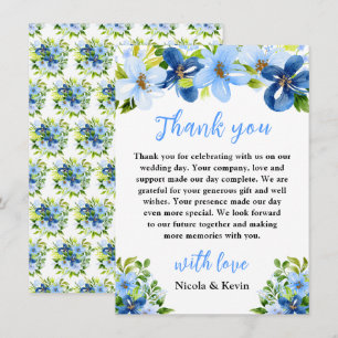 Navy and Baby Blue Floral Wedding Thank You Card