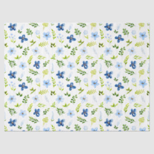 Navy and Baby Blue Flowers with Foliage Pattern Tissue Paper