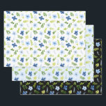 Navy and Baby Blue Flowers with Foliage Pattern Wrapping Paper Sheet<br><div class="desc">These beautiful and elegant wrapping paper are versatile and can be used for giving gifts or art and craft projects. They are ideal for any occasion such as birthdays,  weddings,  bridal showers,  baby showers,  anniversaries or general gifts. The design features watercolor baby blue and navy blue flowers with foliage.</div>
