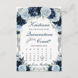 Navy and Baby Blue Quinceanera Court Proposal Card
