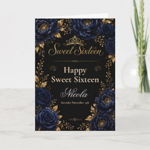 Navy and Black Sweet Sixteen Card