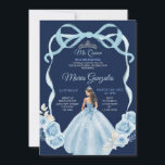 Navy and Blue Princess Mis Quince 16th Birthday Invitation<br><div class="desc">Navy Princess Dresses Quinceañera 15th Girl Birthday Navy background Invitation
Mis Quince Anos,  15th Birthday, </div>
