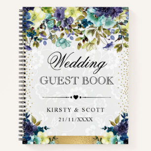 Navy and Blue Summer Flowers Wedding Guest Book