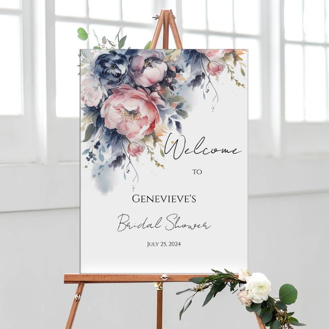 Navy and blush elegant bridal shower welcome sign (Creator Uploaded)