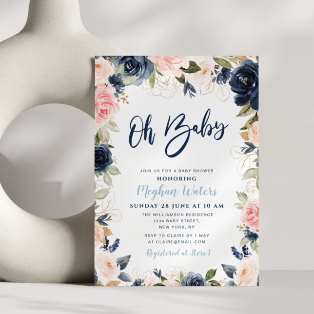 navy and blush floral baby shower invitation (Creator Uploaded)