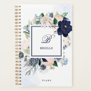 Navy and Blush Floral Name and Monogram Planner