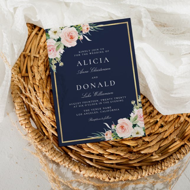 Navy and blush floral wedding invitation (Creator Uploaded)