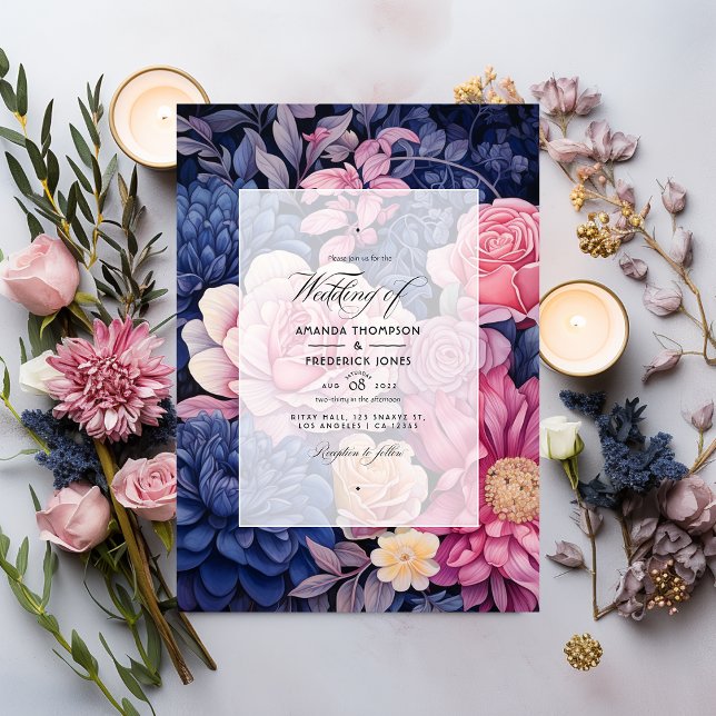 Navy and Blush  Floral Wedding Invitation (Creator Uploaded)