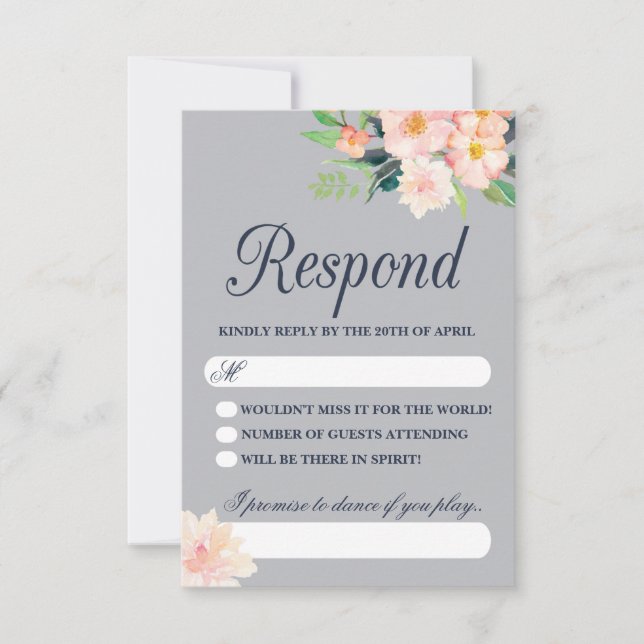 Navy and Blush Floral Wedding RSVP Card (Front)