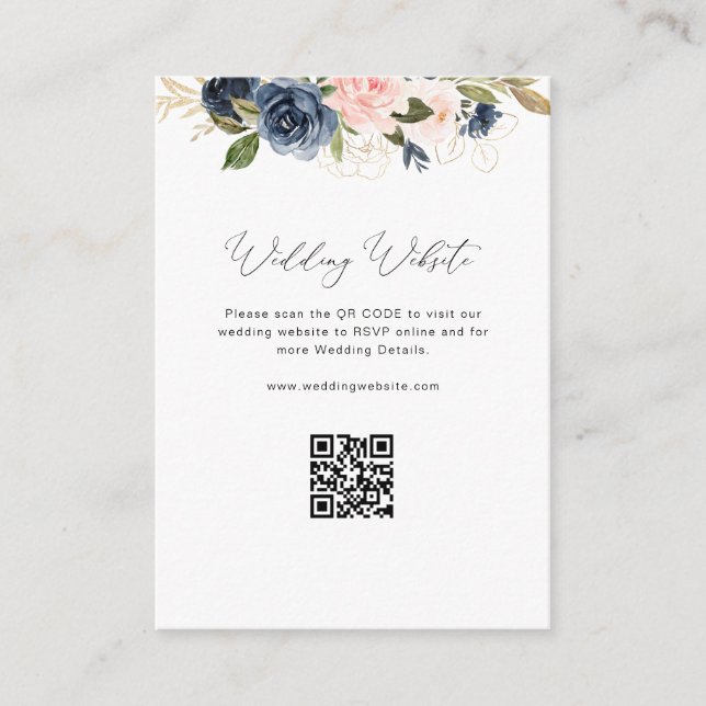 navy and blush floral wedding website enclosure card (Front)