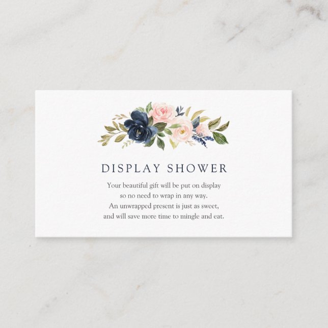 Navy and Blush Florals Display Shower insert card (Front)