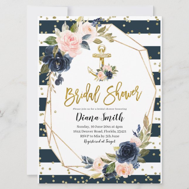 Navy and Blush Nautical Bridal Shower Invitation (Front)