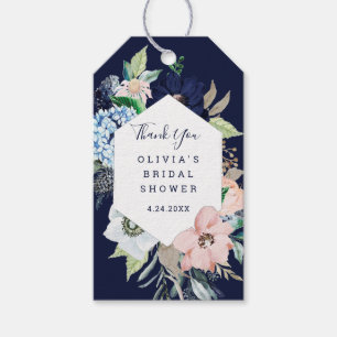 Navy and Blush Nautical Flowers Thank You Gift Tags