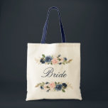 Navy and blush pink floral bride tote bag<br><div class="desc">A lovely floral bride's tote bag. It has navy blue and pink blush roses and you can personalize the text and colors.</div>