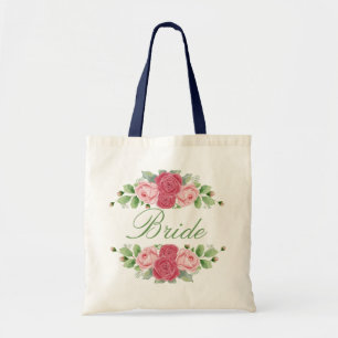 Navy and blush pink floral bride tote bag. bag