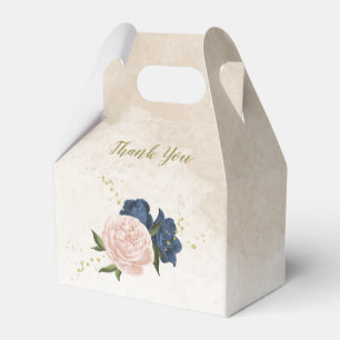 navy and blush pink flowers greenery wedding favour box