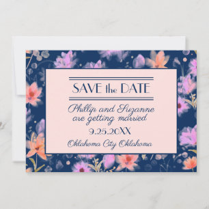 Navy and Blush Pink Vintage Floral Save the Date Invitation