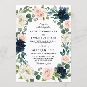 Navy and Blush Pink Watercolor Wedding Invitations