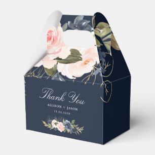 navy and blush watercolor floral wedding favour bo box