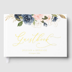 navy and blush watercolor floral wedding guest book