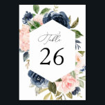 Navy and blush watercolor floral wedding table number<br><div class="desc">A modern watercolor blush and navy blue flowers. The text and colours on this card can be personalised.</div>