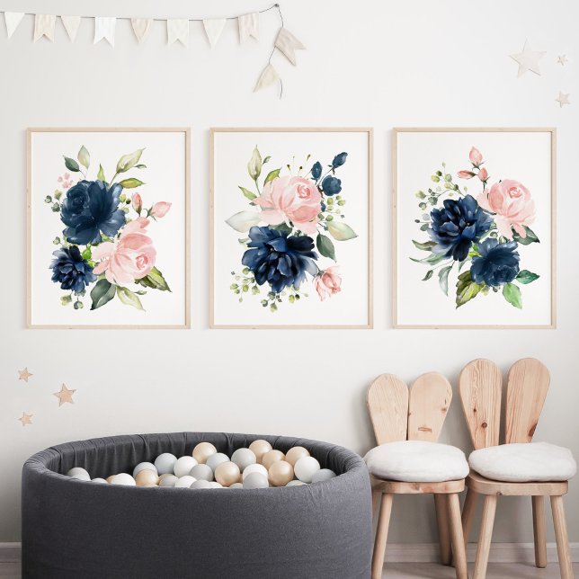 Navy and Blush Watercolor Flowers, Girl Nursery (Creator Uploaded)