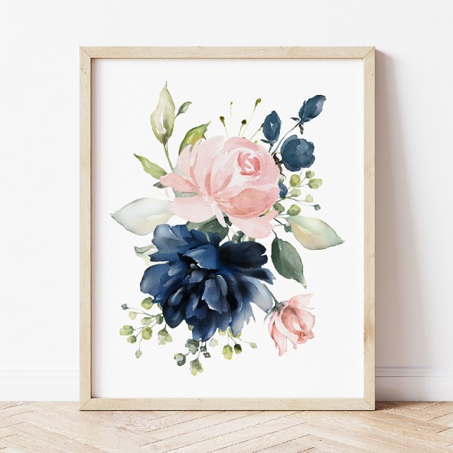 Navy and Blush Watercolor Flowers, Girl Nursery Poster (Creator Uploaded)