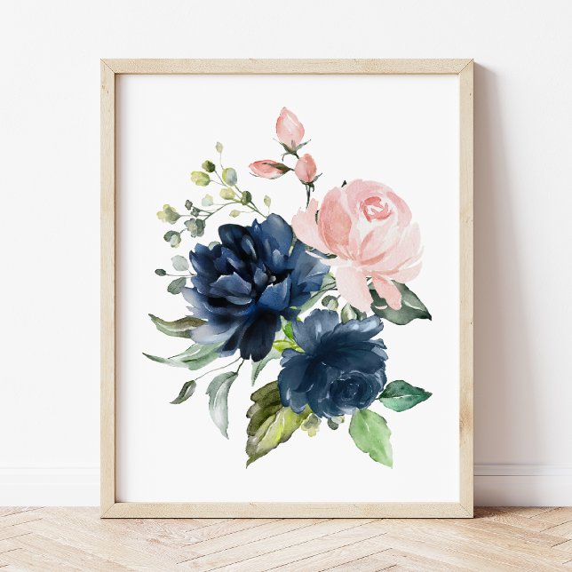 Navy and Blush Watercolor Flowers, Girl Nursery Poster (Creator Uploaded)
