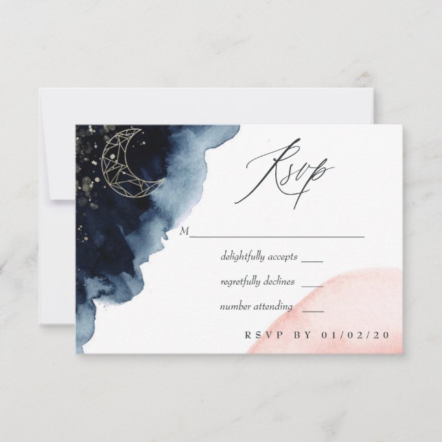 Navy and Blush Watercolor Wedding RSVP Card (Front)