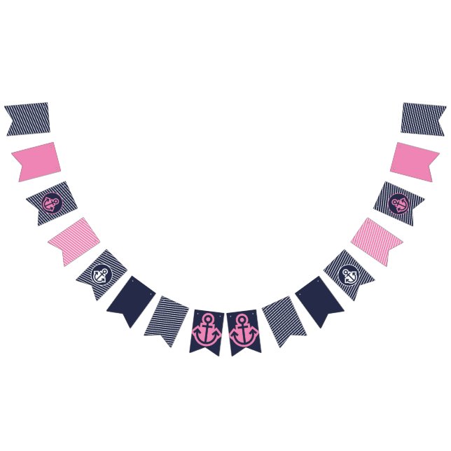 Navy and Bright Pink Nautical Bunting Flags (All)