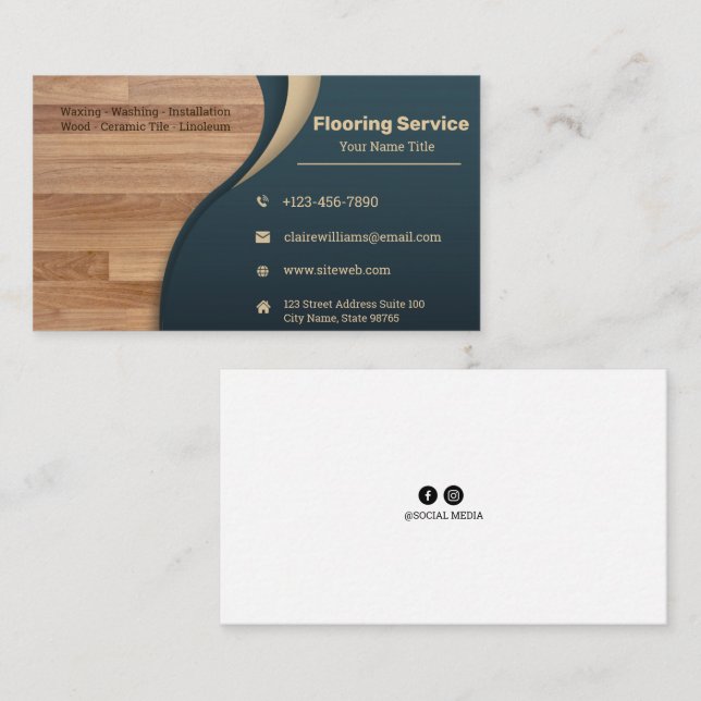 Navy and Brown Modern Flooring & Tiling   Business Card (Front/Back)