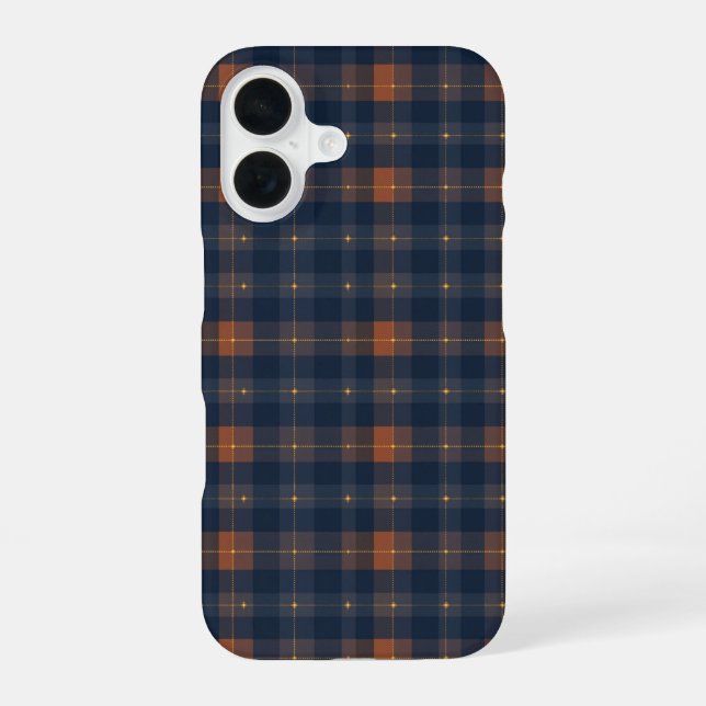 Navy and Brown Plaid Pattern iPhone 16 Case (Back)