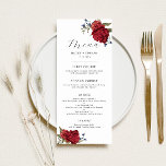 Navy and Burgundy Floral Wedding Dinner Menu<br><div class="desc">Elegant floral wedding dinner menu card featuring watercolor illustration of navy and burgundy peony flowers with greenery.</div>
