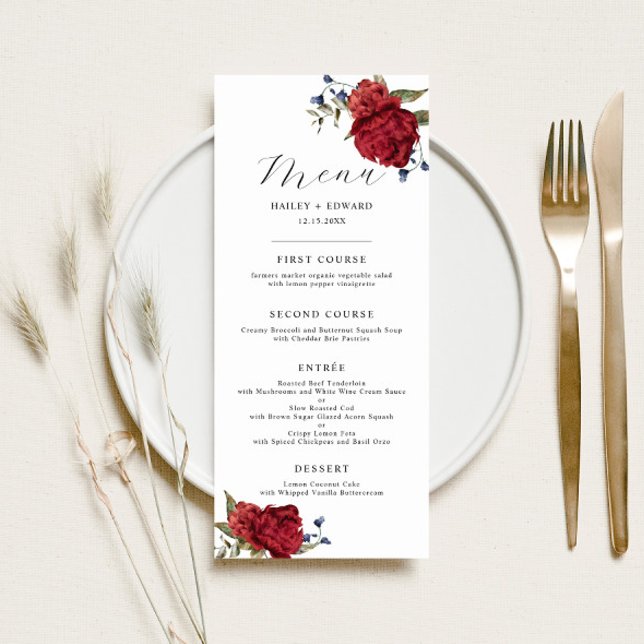 Navy and Burgundy Floral Wedding Dinner Menu (Creator Uploaded)