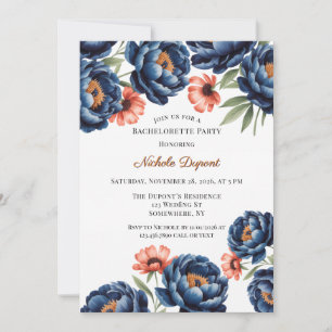 Navy and Burnt Orange Floral Bachelorette Party Invitation