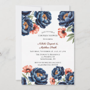 Navy and Burnt Orange Floral Couples Shower Invitation