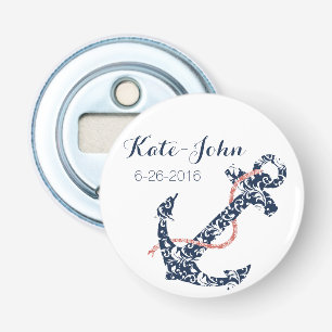 Navy and Coral Anchor Beach Wedding Bottle Opener