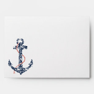 Navy and Coral Anchor Beach Wedding Envelopes