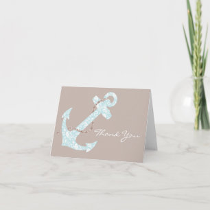 Navy and Coral Anchor Beach Wedding Thank You Card