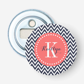 Navy and Coral Chevron Monogram Bottle Opener