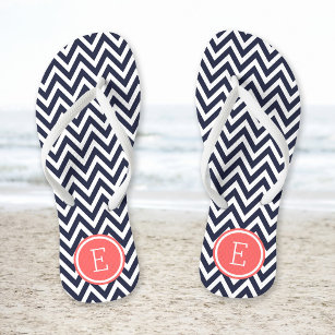 Navy and Coral Chevron Monogram Jandals