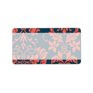 Navy and Coral Damask Wedding Mailing Address Label
