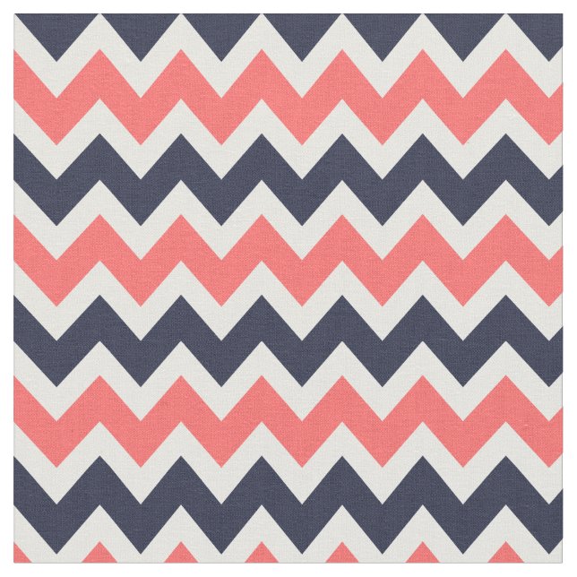 Navy and Coral Modern Chevron Fabric (Close Up)