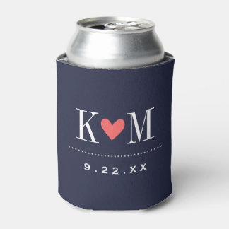 Navy and Coral Modern Wedding Monogram Can Cooler