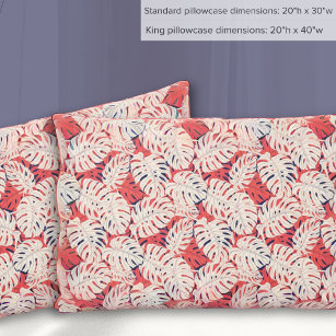 Navy and Coral Monstera Leaf Pillowcase