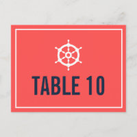 Navy and Coral Nautical Helm Table Number Postcard